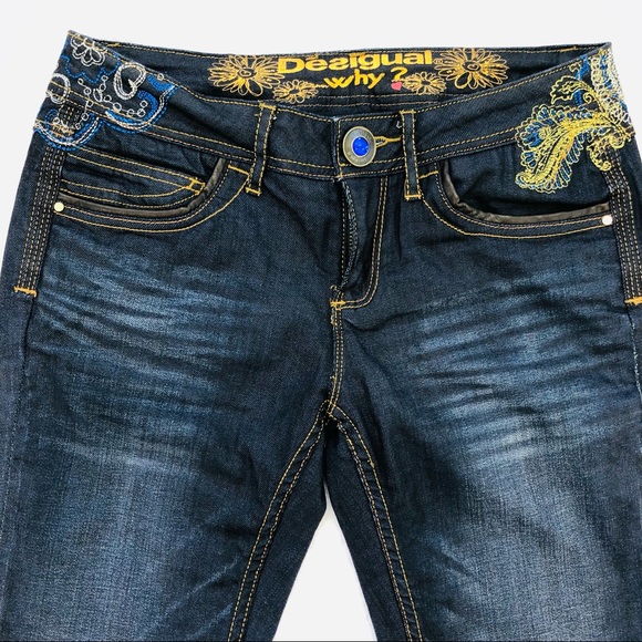 Desigual, Embroidered Jeans, Size 26 - Picture 5 of 16